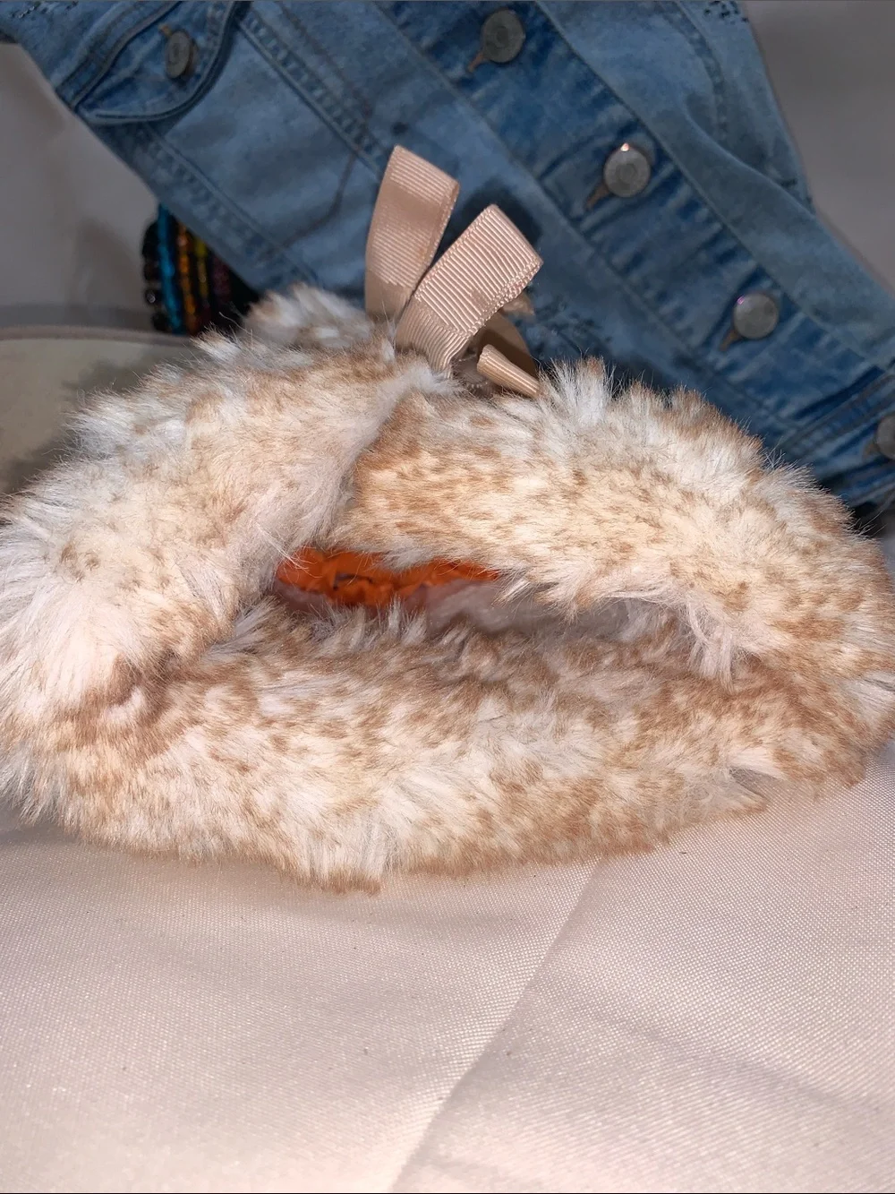 Girls Beige Faux-Fur Bow Winter Boots